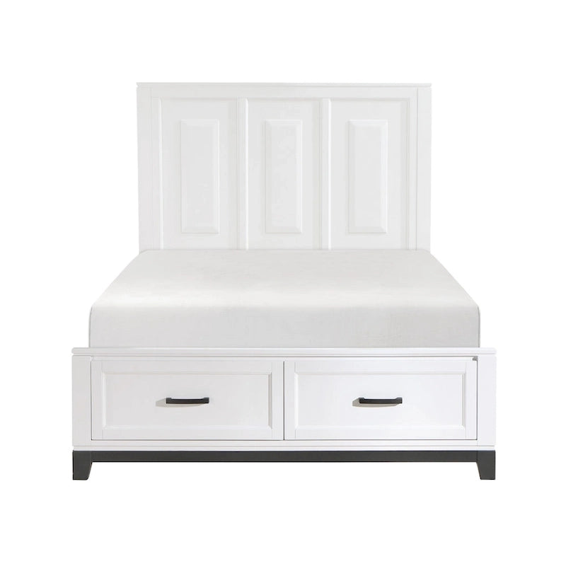 Cadre de lit plateforme avec 2 tiroirs de rangement, finition bois blanc