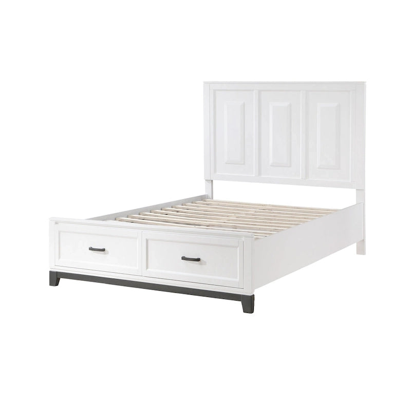 Cadre de lit plateforme avec 2 tiroirs de rangement, finition bois blanc