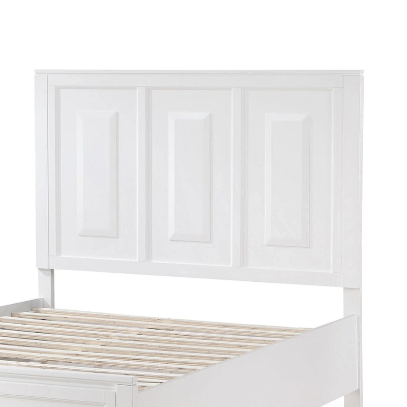 Cama tipo plataforma con 2 cajones de almacenaje, acabado de madera blanca