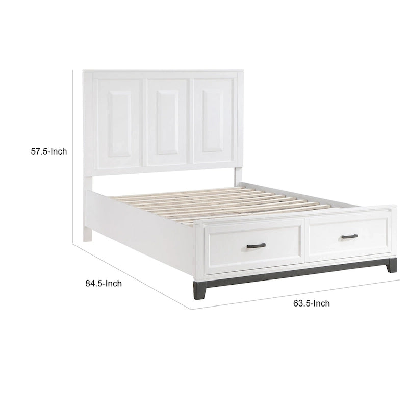 Cama tipo plataforma con 2 cajones de almacenaje, acabado de madera blanca