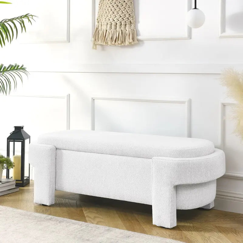 Mit Leinenstoff gepolsterte Bank mit großem Stauraum - 51.5L x 20.5W x 17H