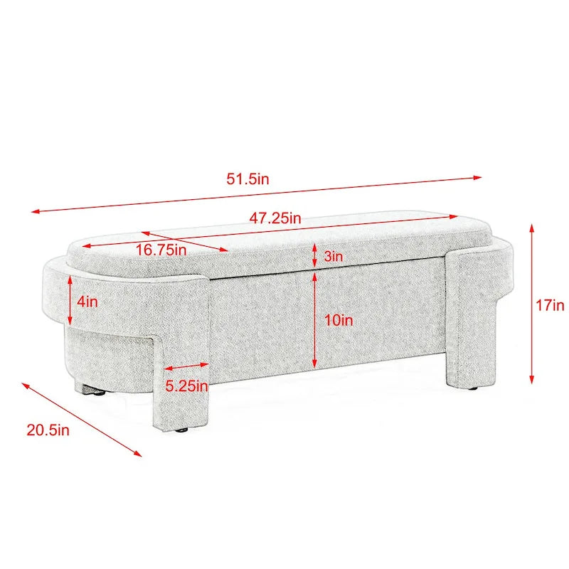Mit Leinenstoff gepolsterte Bank mit großem Stauraum - 51.5L x 20.5W x 17H