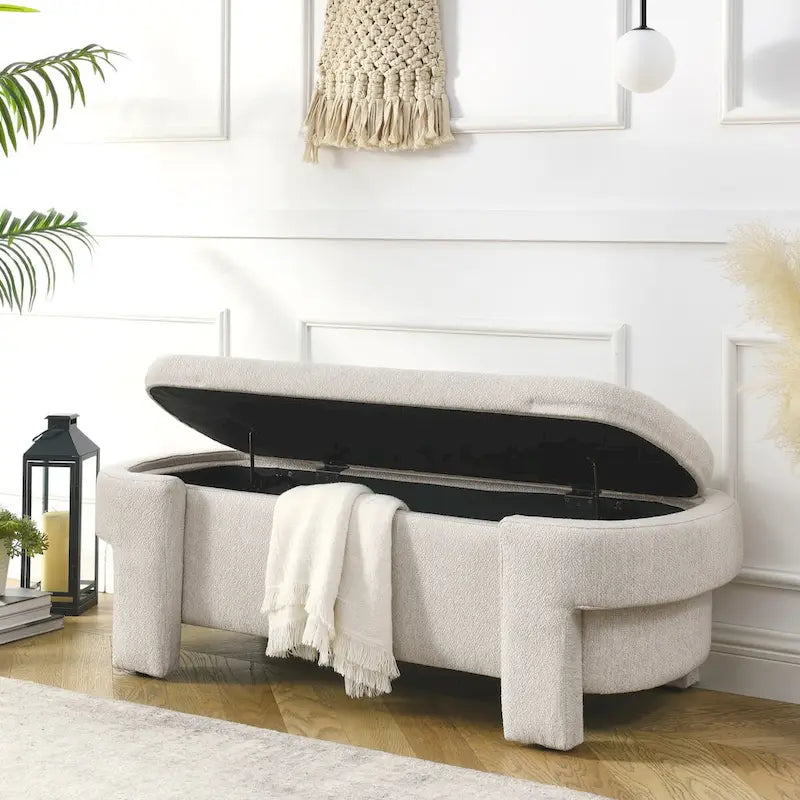 Mit Leinenstoff gepolsterte Bank mit großem Stauraum - 51.5L x 20.5W x 17H