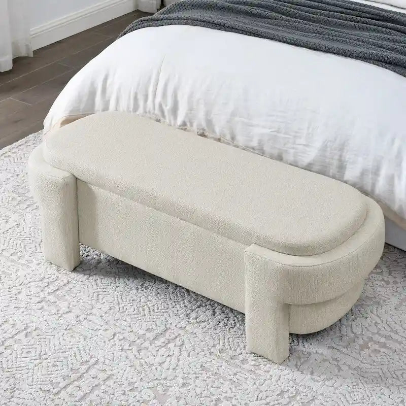Mit Leinenstoff gepolsterte Bank mit großem Stauraum - 51.5L x 20.5W x 17H