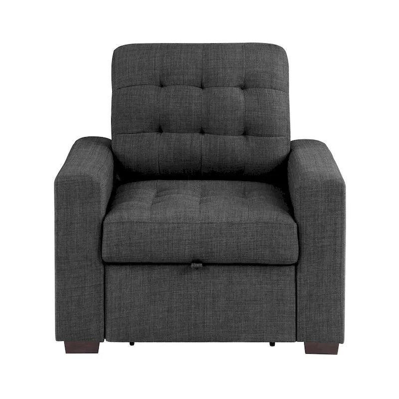 Silla de 37 pulgadas, otomana extraíble, poliéster gris oscuro, madera espresso