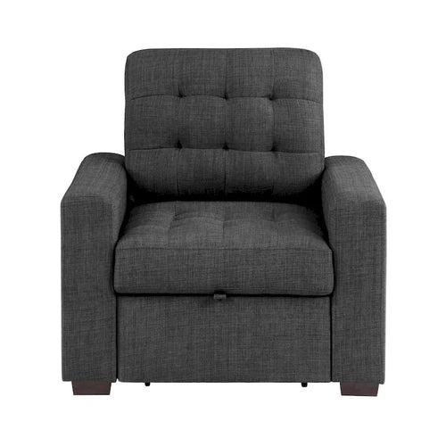 Chaise de 37 Inch, pouf escamotable, polyester gris foncé, bois espresso