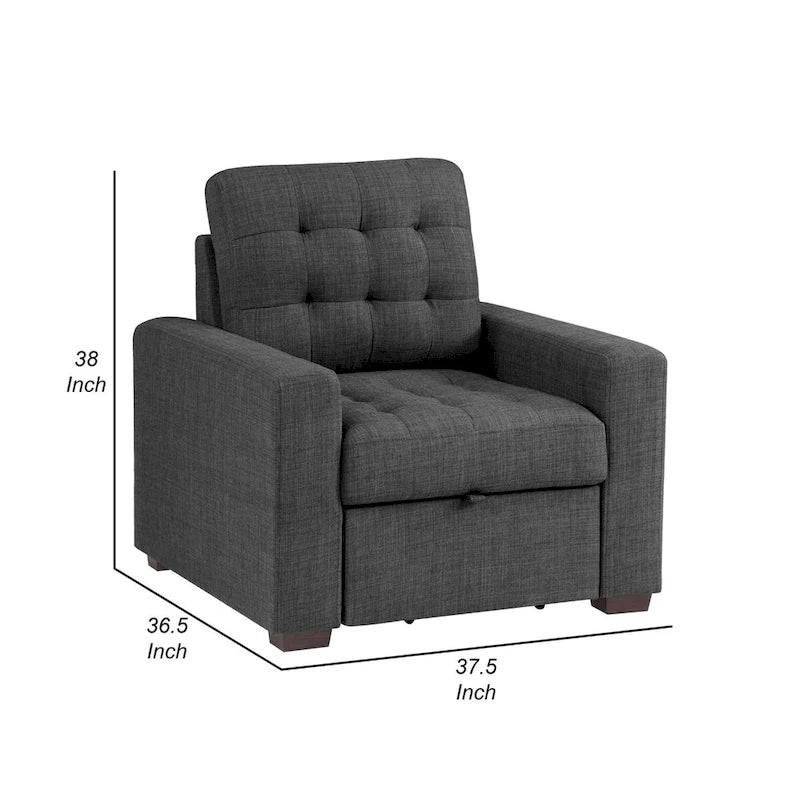 Silla de 37 pulgadas, otomana extraíble, poliéster gris oscuro, madera espresso