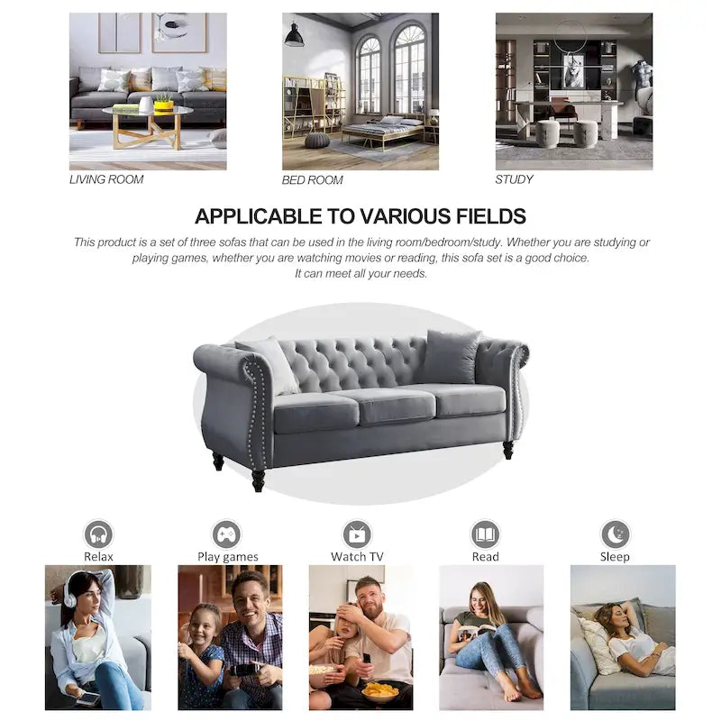 Salon avec un canapé gris