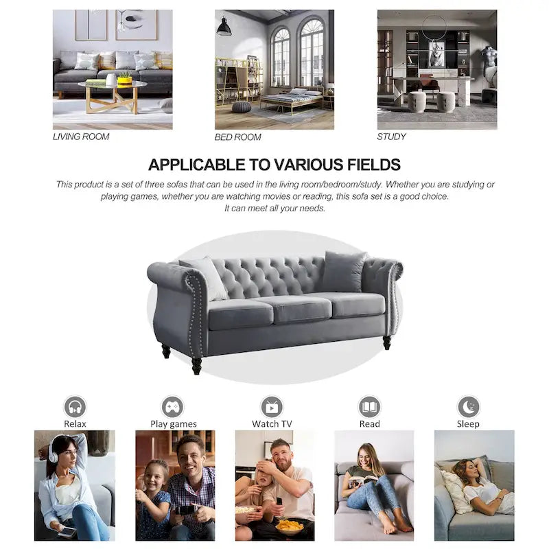 Sala de estar con sofá gris