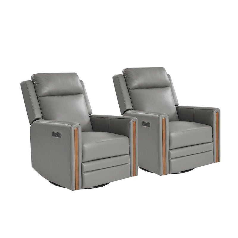 Fauteuil inclinable électrique pivotant et à bascule moderne en cuir véritable (avec appuie-tête et repose-pieds réglables, lot de 2 pièces)