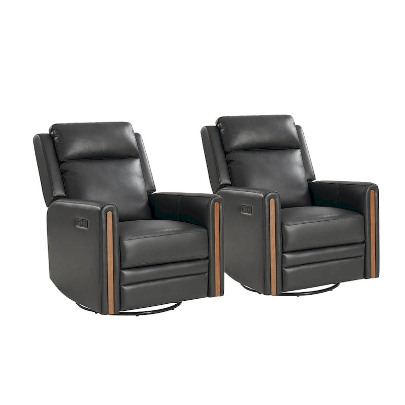 Fauteuil inclinable électrique pivotant et à bascule moderne en cuir véritable (avec appuie-tête et repose-pieds réglables, lot de 2 pièces)