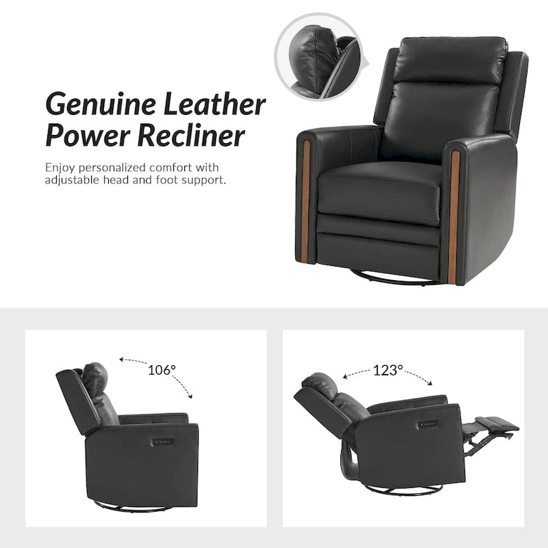 Fauteuil inclinable électrique pivotant et à bascule moderne en cuir véritable (avec appuie-tête et repose-pieds réglables, lot de 2 pièces)