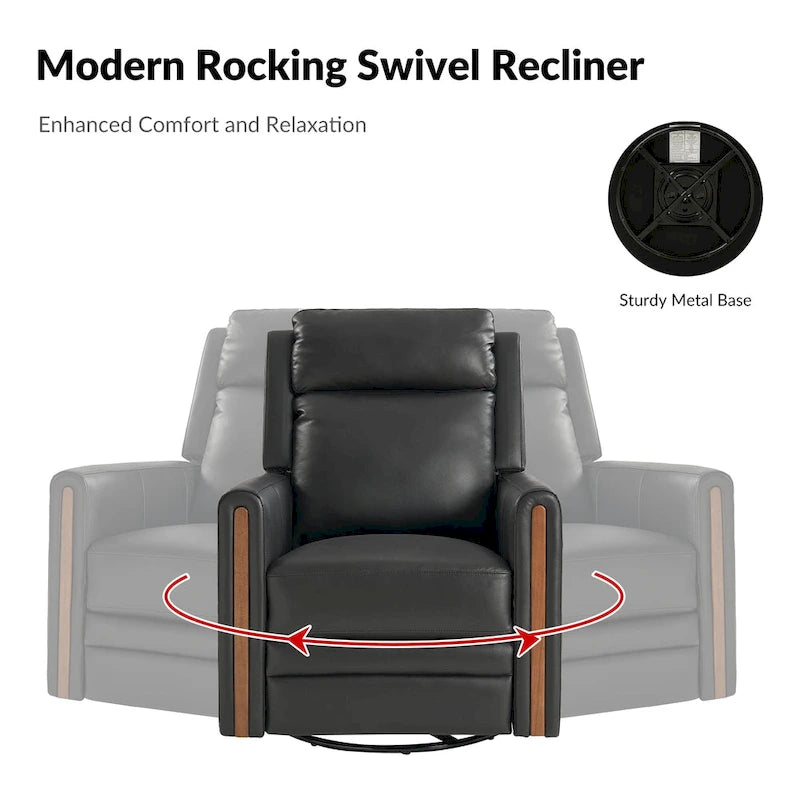 Fauteuil inclinable électrique pivotant et à bascule moderne en cuir véritable (avec appuie-tête et repose-pieds réglables, lot de 2 pièces)