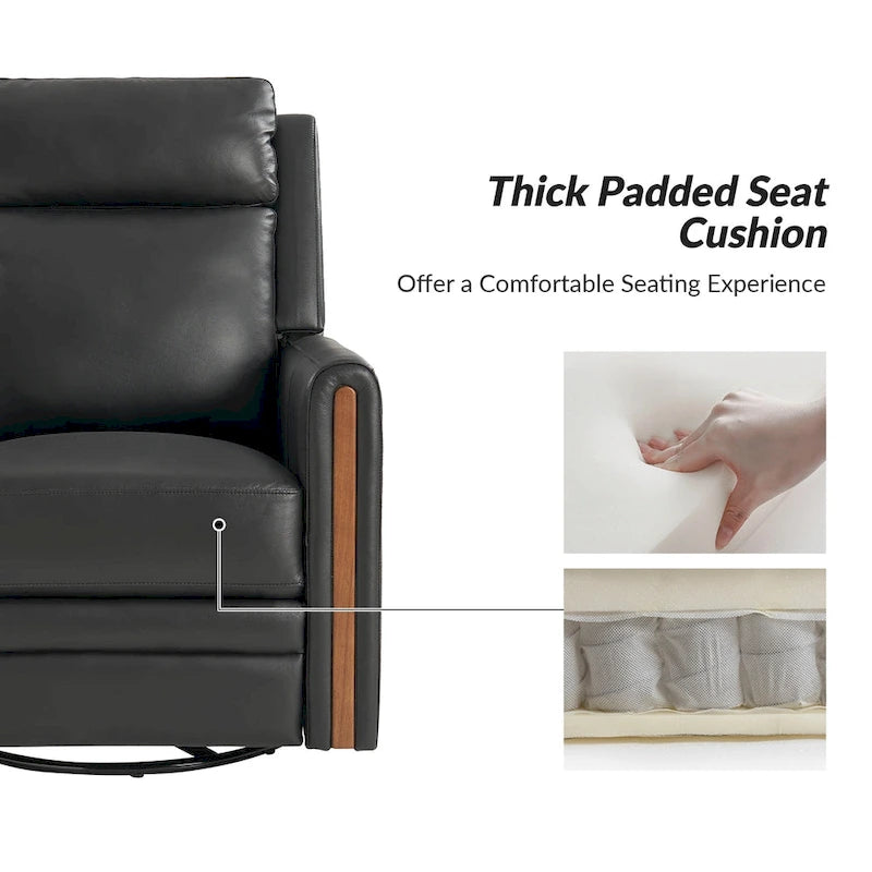 Fauteuil inclinable électrique pivotant et à bascule moderne en cuir véritable (avec appuie-tête et repose-pieds réglables, lot de 2 pièces)