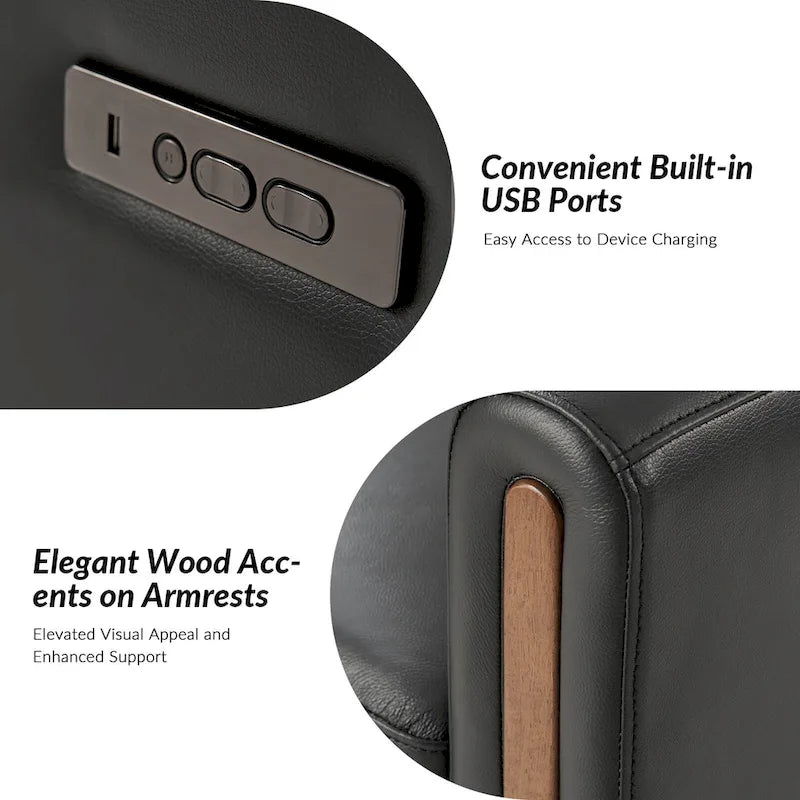 Fauteuil inclinable électrique pivotant et à bascule moderne en cuir véritable (avec appuie-tête et repose-pieds réglables, lot de 2 pièces)