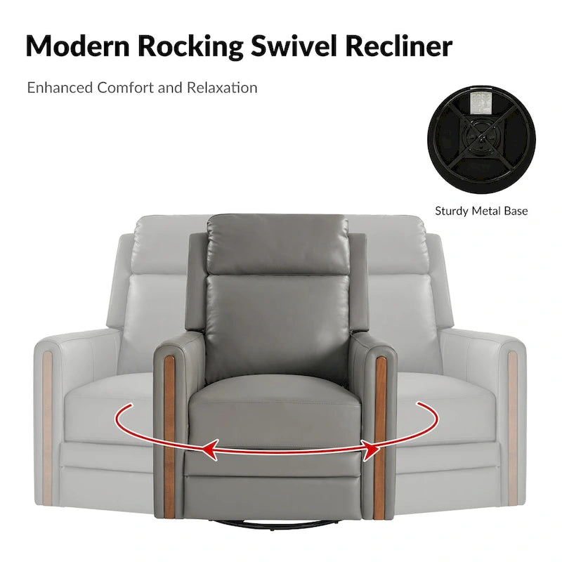 Fauteuil inclinable électrique pivotant et à bascule moderne en cuir véritable (avec appuie-tête et repose-pieds réglables, lot de 2 pièces)