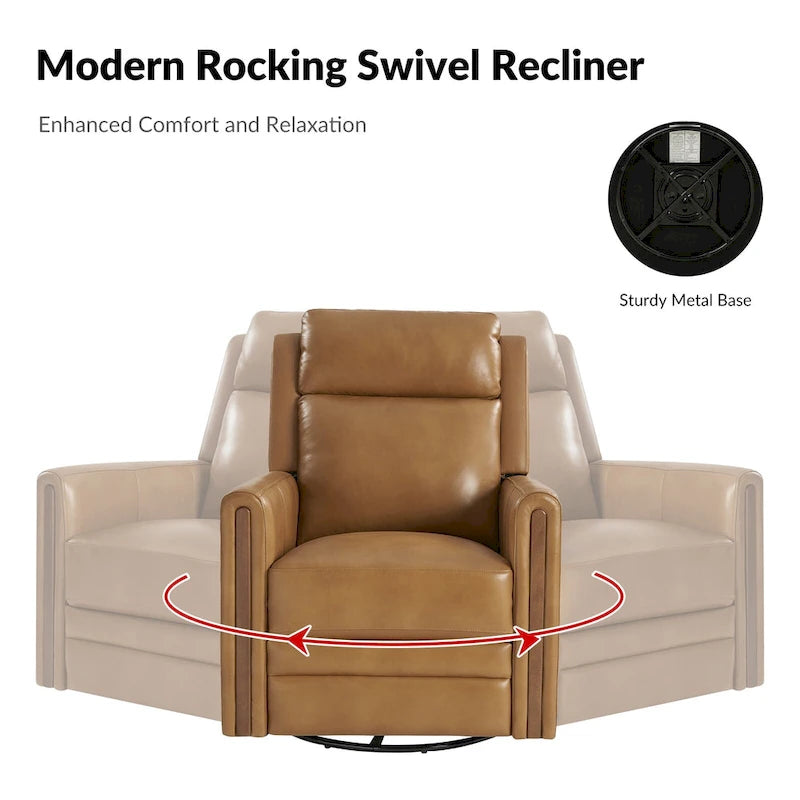 Fauteuil inclinable électrique pivotant et à bascule moderne en cuir véritable (avec appuie-tête et repose-pieds réglables, lot de 2 pièces)