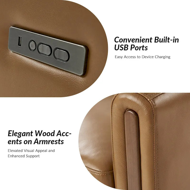 Fauteuil inclinable électrique pivotant et à bascule moderne en cuir véritable (avec appuie-tête et repose-pieds réglables, lot de 2 pièces)