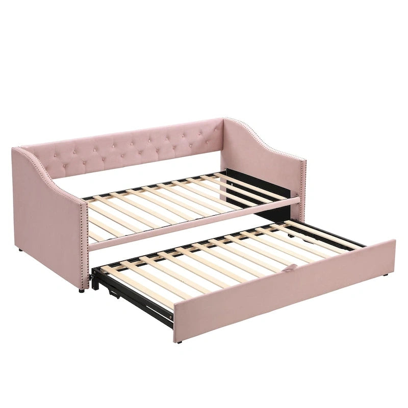 Diván tapizado tamaño twin con cama nido desplegable