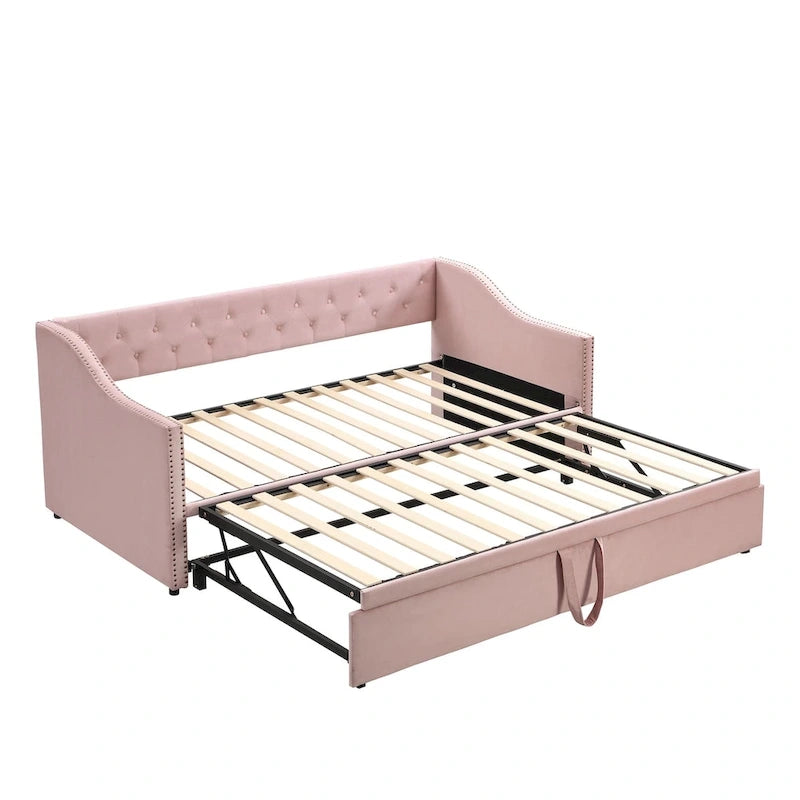 Diván tapizado tamaño twin con cama nido desplegable