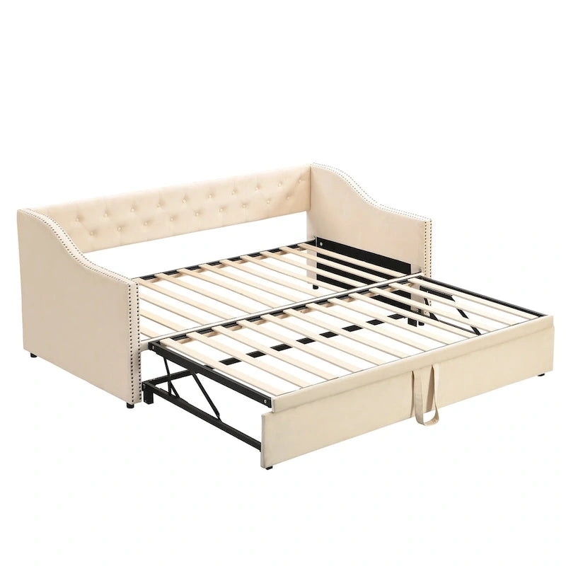 Diván tapizado tamaño twin con cama nido desplegable