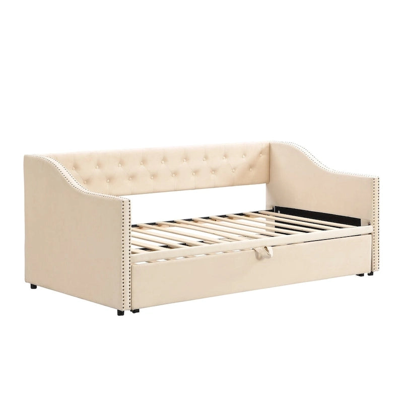 Diván tapizado tamaño twin con cama nido desplegable
