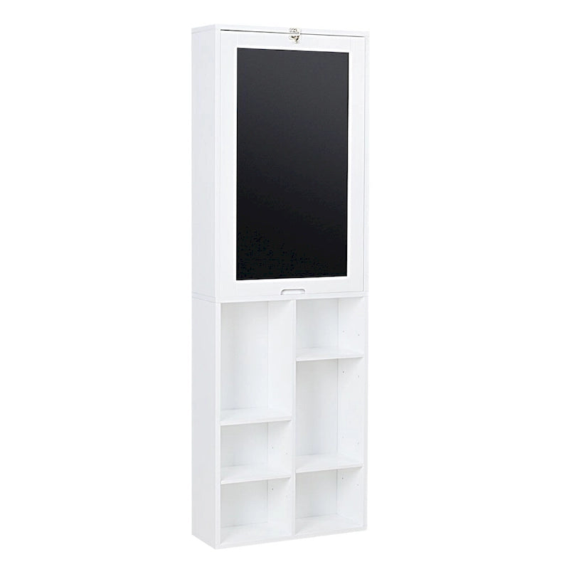 Escritorio plegable abatible con armario de almacenamiento y estantes inferiores, escritorio para computadora con almacenamiento, blanco