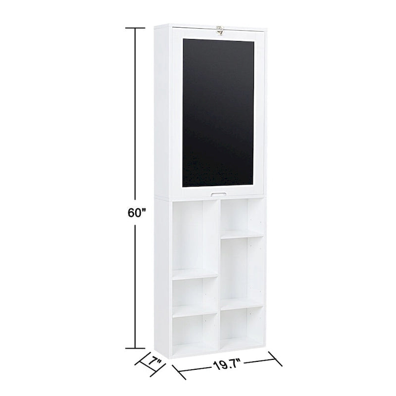 Escritorio plegable abatible con armario de almacenamiento y estantes inferiores, escritorio para computadora con almacenamiento, blanco