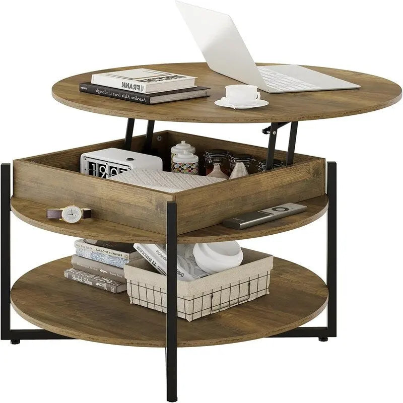 Table basse ronde en bois avec plateau relevable - 31.5D x 31.5W x 17.35H