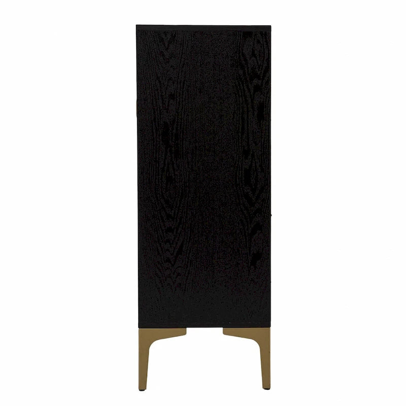 Armoire de bar moderne rustique noire et dorée en faux rotin