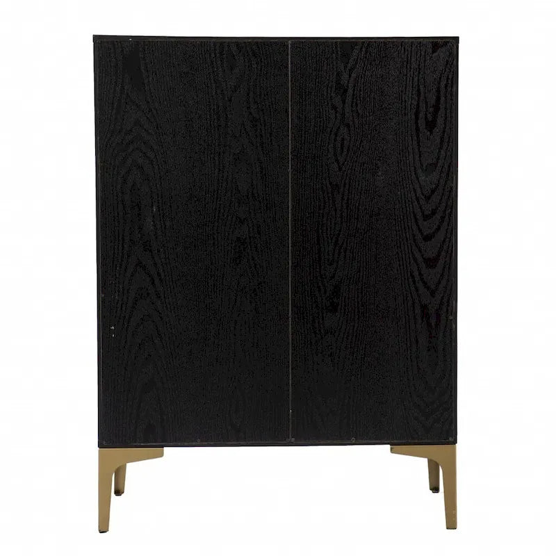 Armoire de bar moderne rustique noire et dorée en faux rotin