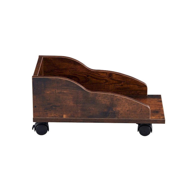 Bureau d’ordinateur en bois massif, table de bureau avec roulettes pour ordinateur, étagères de rangement et classeur, deux tiroirs, support pour unité centrale, une étagère