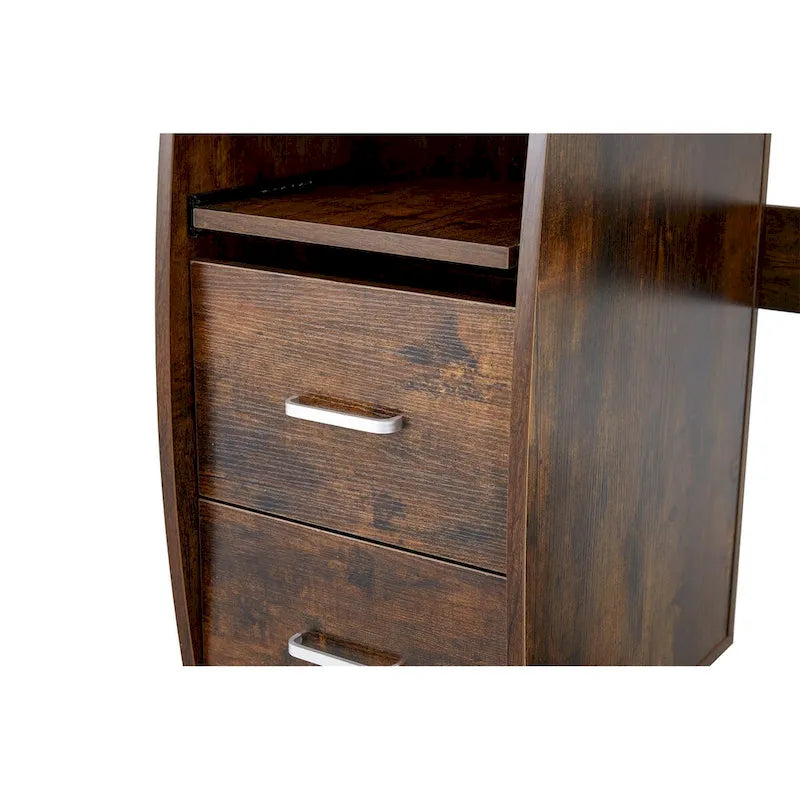 Bureau d’ordinateur en bois massif, table de bureau avec roulettes pour ordinateur, étagères de rangement et classeur, deux tiroirs, support pour unité centrale, une étagère