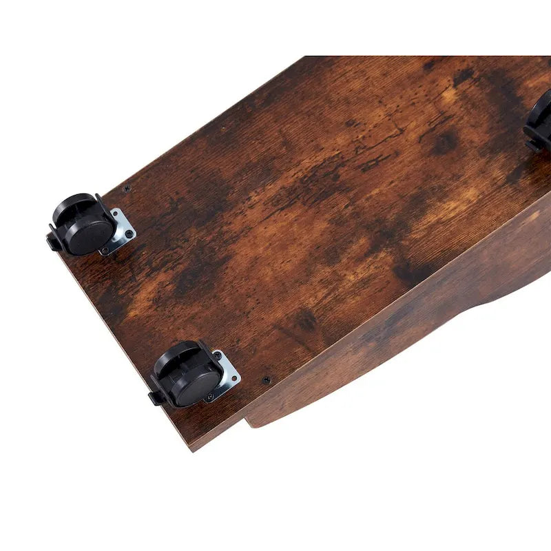Bureau d’ordinateur en bois massif, table de bureau avec roulettes pour ordinateur, étagères de rangement et classeur, deux tiroirs, support pour unité centrale, une étagère