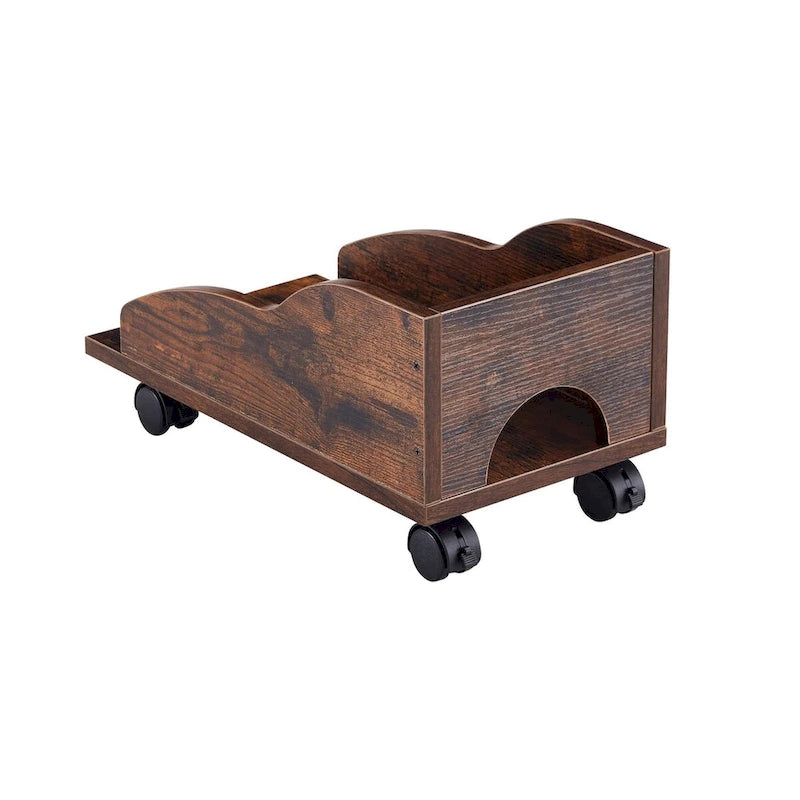 Bureau d’ordinateur en bois massif, table de bureau avec roulettes pour ordinateur, étagères de rangement et classeur, deux tiroirs, support pour unité centrale, une étagère