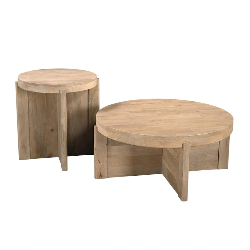 Mesa de centro redonda de madera maciza